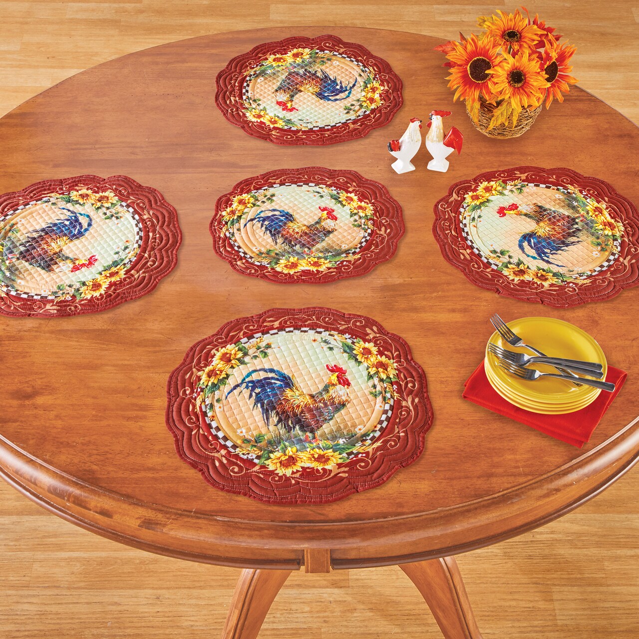 Collections Etc Country Rooster Table Placemats - Set of 5